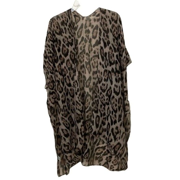 Jessica McClintock Brown Leopard Print Kimono Wrap Womens One Size Lightweight - Picture 1 of 8